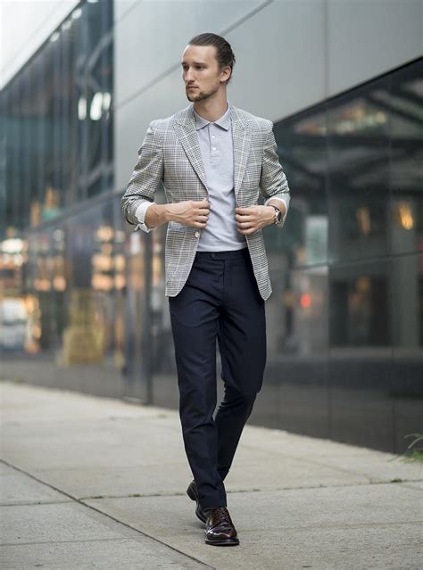 dark gray blazer with chinos.